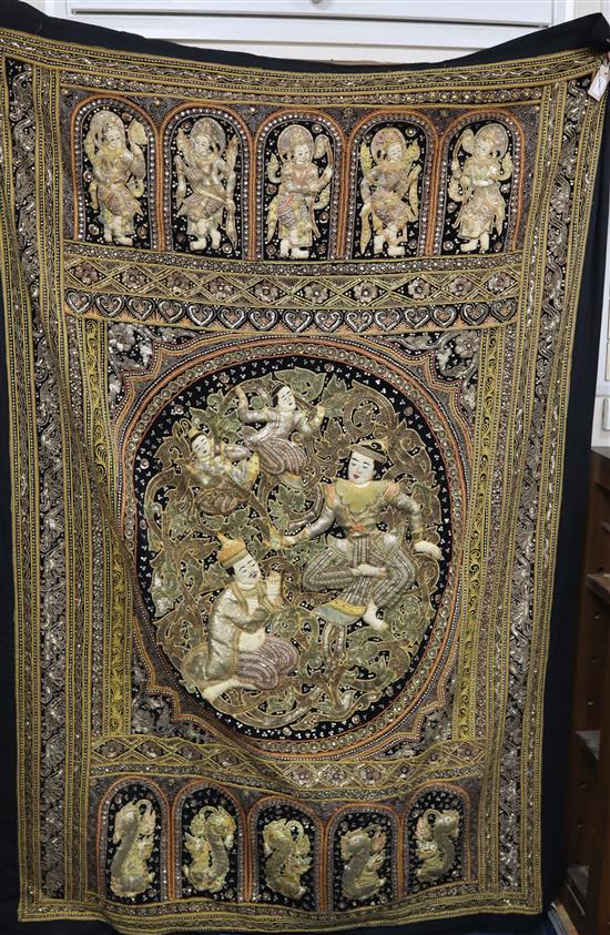 A Burmese large Kalaga sequinned wall hanging, approx 220 x 145cm